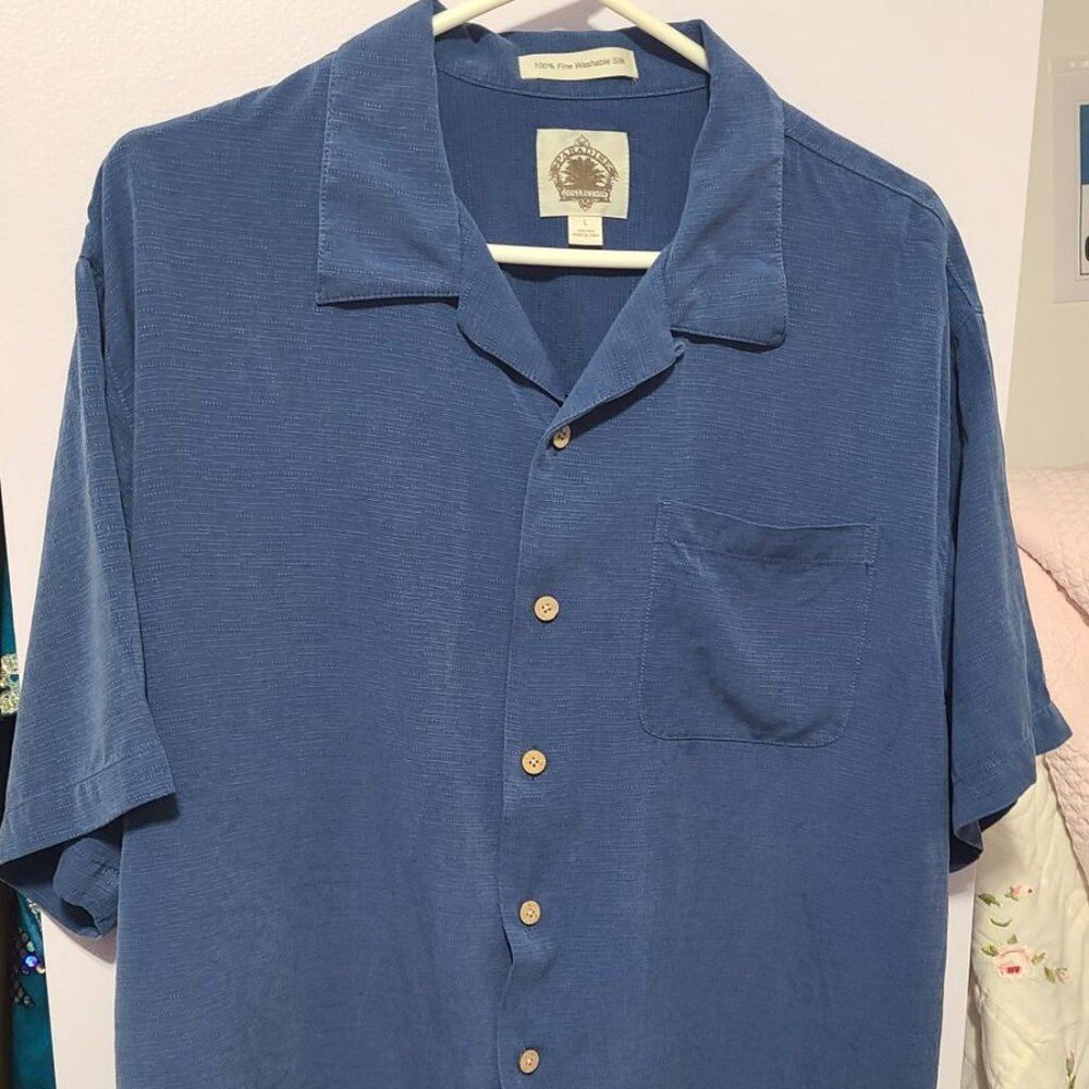 Cobalt Blue Men's Washable Silk Shirt, Large